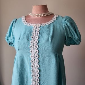 Vintage Empire Maxi Dress Baby Blue Short Sleeves 60s